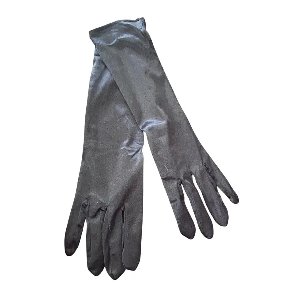 Black Satin Long Gloves Goth Whimseygoth Costume Cosplay Witchy
